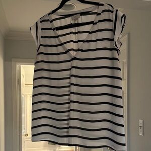 LOFT Women's Striped Black and White Blouse